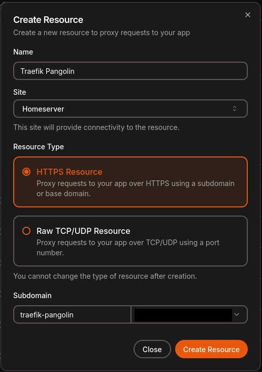 create pangolin ressource